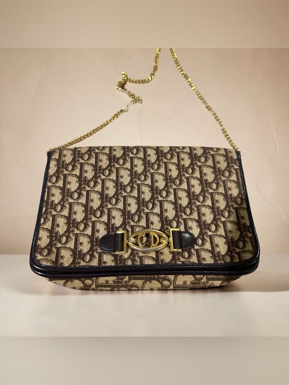 Christian Dior Brown Monogram Canvas Chain Shoulder Bag